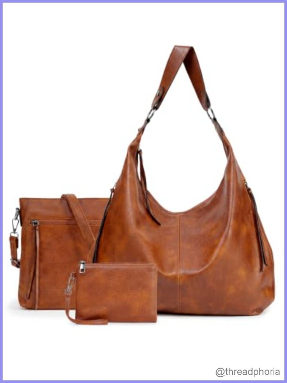 3-in-1 PU Leather Hobo Crossbody Shoulder Handbag Set for Women